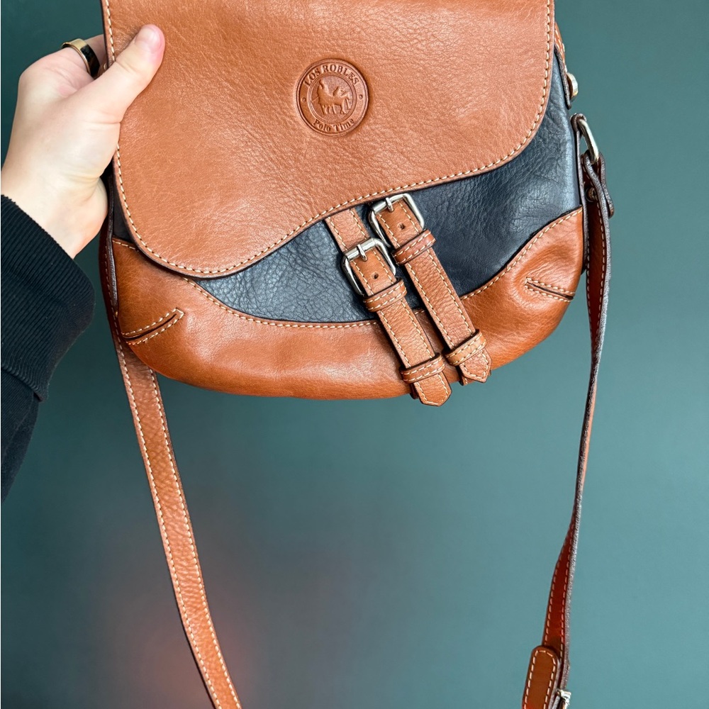 Los Robles Polo Time Brown and Navy Blue Leather Crossbody Bag
